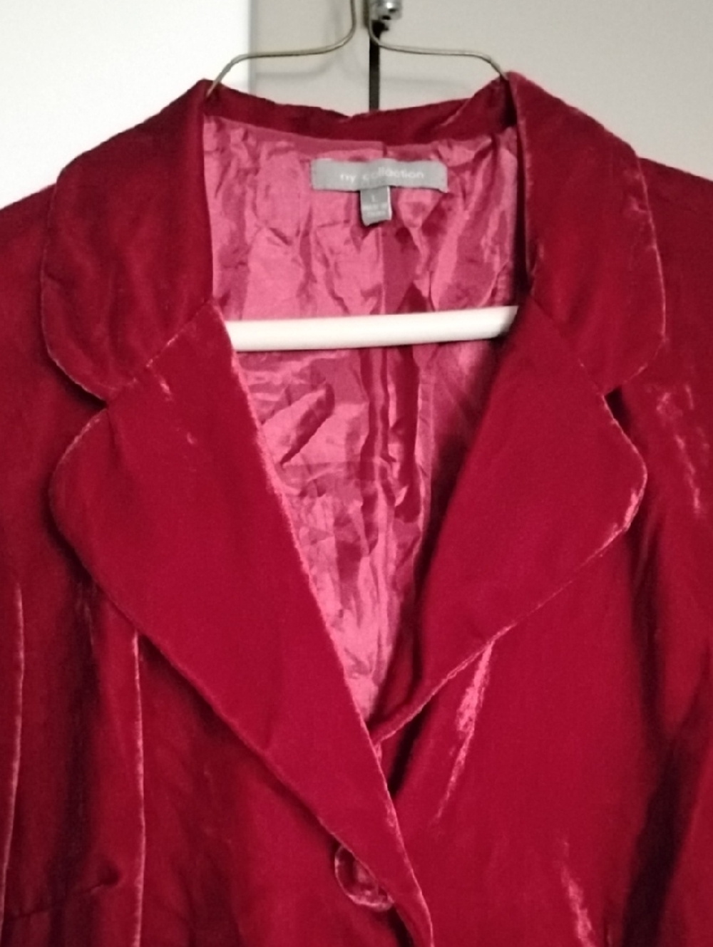 NY Collection Red Velvet Button-Front Blazer - Picture 6 of 9